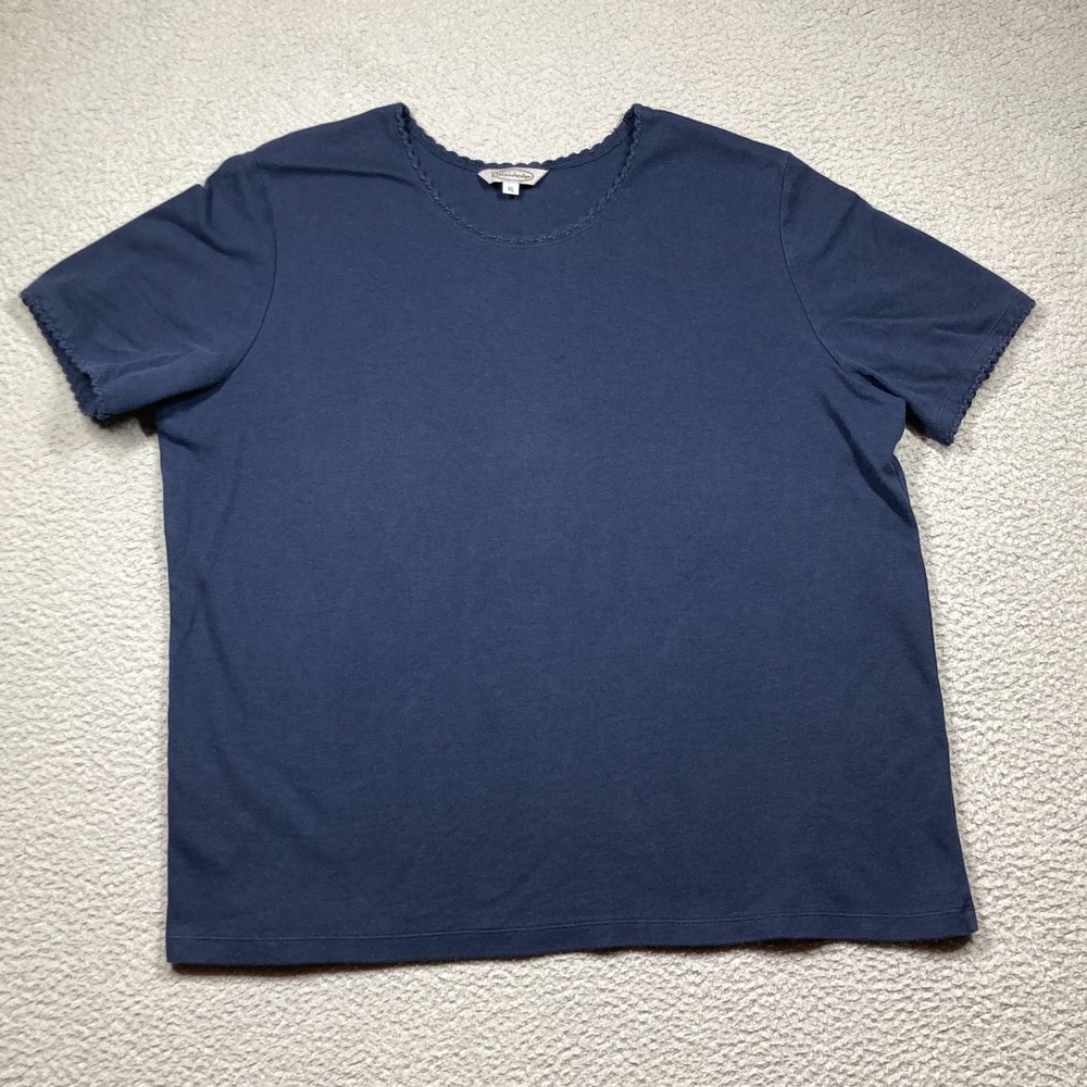 Stonebridge Top Women's XL Navy Blue Short Sleeve Solid Classic‎ Stretch